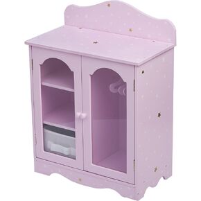 Olivia's Little World Polka Dot Princess Wooden Shaker-Style Double Closet for 18" Doll Wardrobes with Windowed Doors, Three Shelves, Hanging Space with Hangers, Gray/Pink
