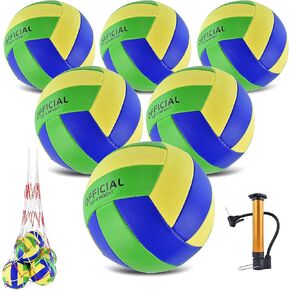 6 Pack Volleyballs Official Size 5, Waterproof Soft Bulk Recreational Volley Balls with Pump and Net Bag for Indoor Outdoor Beach Pool Water Sand Game Training Match for Beginner Teenager