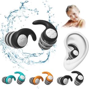 Swimming Ear Plugs for Adults Kids(2Pairs Adults, 1Pair Kid),3 Pairs Waterproof Reusable Soft Silicone Swim Earplugs, Ear Protection Ideal for Swimming Bathing Surfing Diving Showering