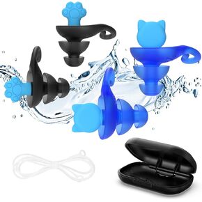 Ear Plugs for Swimming Kids, 2 Pairs Swimming Ear Plugs for Kids (3-16 Years Old), with Anti-Lost Silicone Cord, Perfect for Swimming, Outdoor Water Sports, Showering, Bathing (Blue+Mint Green)