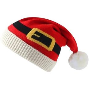 Vikodah Christmas Knitted Beanies Hat - Elf Hat Christmas Santa Clause Knitting Beanie Hat with Pompom for Adult Teens