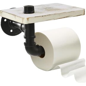 Industrial Pipe Toilet Paper Holder Wall Mount, Farmhouse Toilet Paper Holder With Shelf, Wood Rustic Toilet Paper Holder, Rustic Farmhouse Bathroom Decor,Industrial Toilet Paper Holder-Brown