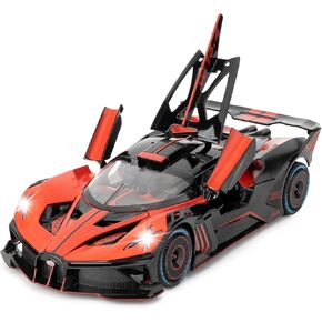 WAKAKAC 1/24 Scale Bugatti Bolide Alloy Toy Car，Sound and Light Pull Back Collection 4 Doors Opend Toy Vehicles for Kids Gift Red