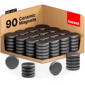 GAUDER Black Magnets for Crafts (0.87" x 0.2") | 90x Ceramic Industrial Magnets Strong | Ferrite Magnets for Fridges, Whiteboards and Notice Boards