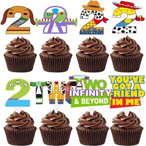 40pcs Toy Inspired Story Cupcake Toppers 3rd Birthday Toy Inspired Story Birthday Decorations for Boys Girls 3rd Birthday Party Supplies