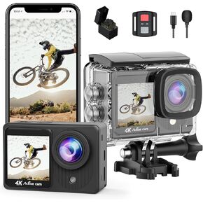 TIMNUT 4K/30fps Action Camera Waterproof - 131ft/40m Ultra HD Underwater Camera EIS, WiFi Camera 170°Wide Angle Full Sports Camera,20MP Helmet Bike Camera with 2.4G Remote Control 2 Batteries