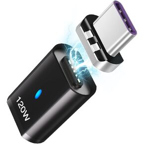 HESKUL USB C محول مغناطيسي 2 حزمة محول موصل الزاوية اليمنى من النوع C 90 درجة 5Pin، يدعم الشحن السريع PD 120W، نقل البيانات 480 ميجابت في الثانية، متوافق مع MacBook Pro Air، الكمبيوتر الشخصي والكمبيوتر المحمول