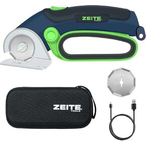 4V Cordless Electric Scissor, ZEITE Cardboard Cutter with 2 x Blade, 1 x Storage Box, 1 x USB Charging Cable, Electric Cutter, Rotary Cutter for Box Fabric Carpet Cloth, Easy to Hold and Safety