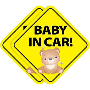 Stickios Baby on Board Sticker for Cars - Sticks Anywhere Including Windows - Cute Removable Baby in Car Sign - No Magnets, Suction Cups or Paint Damage - Sleepy Baby (2-Pack)