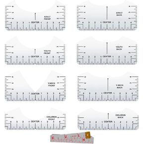 Tshirt Ruler Guide to Center Vinyl, Transparent V-Neck/Round PVC Ruler for Alignment, Heat Press, Children Youth Adult