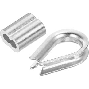 PATIKIL 1/8" Wire Rope Kit, 100 Pcs Wire Rope Aluminum Sleeves Cable Crimps 16 Pcs M2 Stainless Steel Thimbles