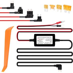 11Ft USB C Dash Cam Hardwire Kit - 12V-30V to 5V 2.5A Car Dash Camera Charger Power Supply+4pcs 16AMG Car Fuse Tap&4PCS 5A Blade Fuse for Car Dash Camera