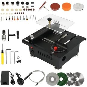 منشار طاولة صغير، مناشير طاولة محمولة متعددة الوظائف بقدرة 100 وات، 7 سرعات قابلة للتعديل، زاوية 90 درجة قابلة للتعديل، عمق القطع 16 مم مع 4 شفرات عمود مرن والمزيد من الملحقات لقطع الخشب والبلاستيك والأكريليك in Kuwait