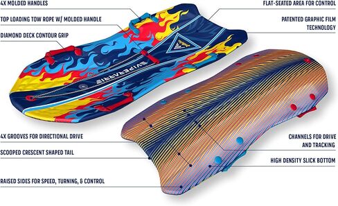 Viperarri Premium Foam Snow Sled with Sound Effect | includes Motion Activated Sound Effect | Tow Rope and Handles | 50in-127cm Design Length | Blue Burns in Kuwait