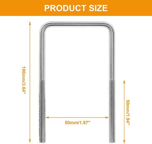4PCS M6x50x100mm Stainless Steel Square U-Bolt Tie Down U Bolt with Frame Plate、Washer and Nuts in Saudi Arabia
