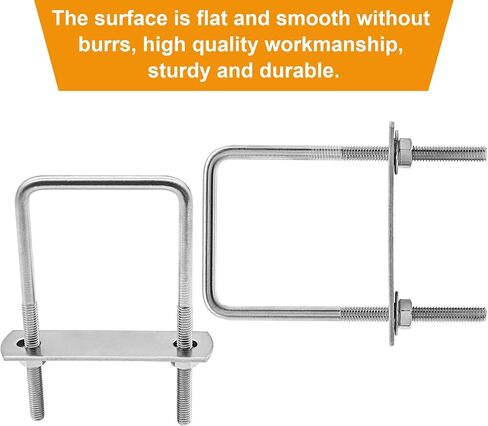 4PCS M6x50x100mm Stainless Steel Square U-Bolt Tie Down U Bolt with Frame Plate、Washer and Nuts in Saudi Arabia