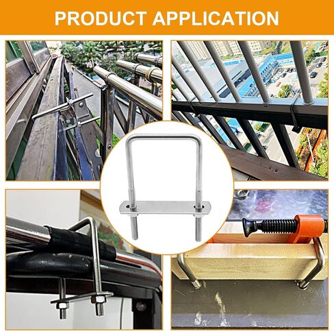4PCS M6x50x100mm Stainless Steel Square U-Bolt Tie Down U Bolt with Frame Plate、Washer and Nuts in Saudi Arabia