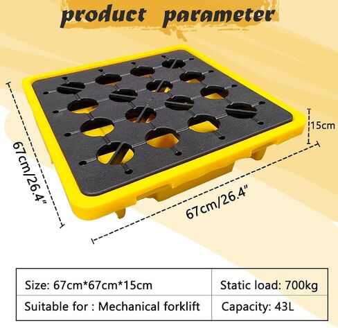 Drum Spill Containment Platform Yellow and Black Modular Spill Containment Pallet with Drain, 26.4 x 26.4 x 6 Inches，1 Drum Capacity in Kuwait
