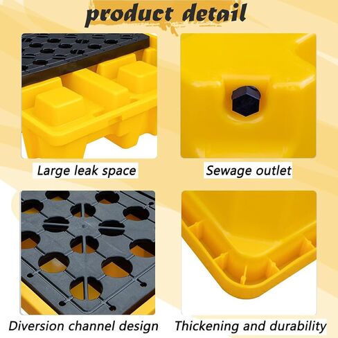 Drum Spill Containment Platform Yellow and Black Modular Spill Containment Pallet with Drain, 26.4 x 26.4 x 6 Inches，1 Drum Capacity in Kuwait