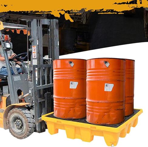 Drum Spill Containment Platform Yellow and Black Modular Spill Containment Pallet with Drain, 26.4 x 26.4 x 6 Inches，1 Drum Capacity in Kuwait