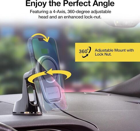 Scosche MPQ5DV-XTSP MagicMount Pro Charge5 15W Wireless Charging MagSafe Car Mount، حامل هاتف مغناطيسي للوحة القيادة / فتحة التهوية المتوافقة مع iPhone 16/15/14/13/12 Pro/Pro Max/Plus، حافظة MagSafe والمزيد in Kuwait