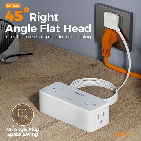سلك تمديد مسطح بطول 5 أقدام، شريط طاقة TESSAN Surge Protector مع 4 منافذ تيار متردد متباعدة على نطاق واسع، حماية من زيادة التيار 900 جول، محطة شحن مكتبية مسطحة رفيعة للغاية لأساسيات النوم في المكتب المنزلي in Kuwait