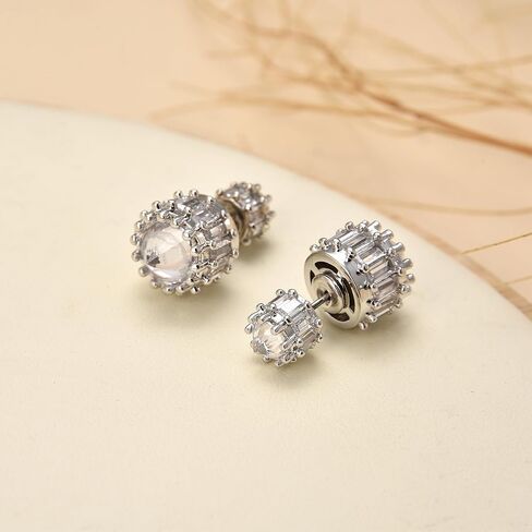 18k Gold Plated Double Sided CZ Stud Earrings, Reversible Cubic Zirconia Stud Earrings,Front Back Earrings for Women in Saudi Arabia