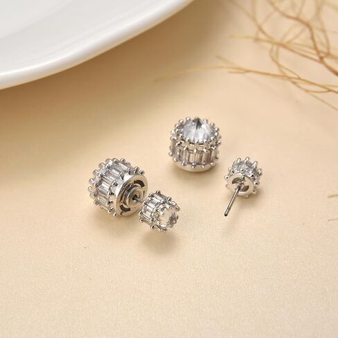 18k Gold Plated Double Sided CZ Stud Earrings, Reversible Cubic Zirconia Stud Earrings,Front Back Earrings for Women in Saudi Arabia