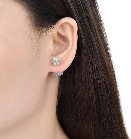 18k Gold Plated Double Sided CZ Stud Earrings, Reversible Cubic Zirconia Stud Earrings,Front Back Earrings for Women in Saudi Arabia