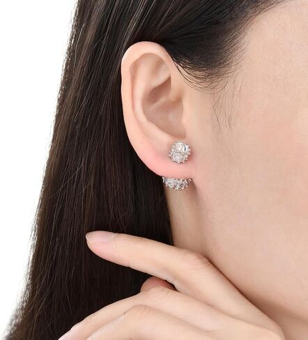 18k Gold Plated Double Sided CZ Stud Earrings, Reversible Cubic Zirconia Stud Earrings,Front Back Earrings for Women in Saudi Arabia