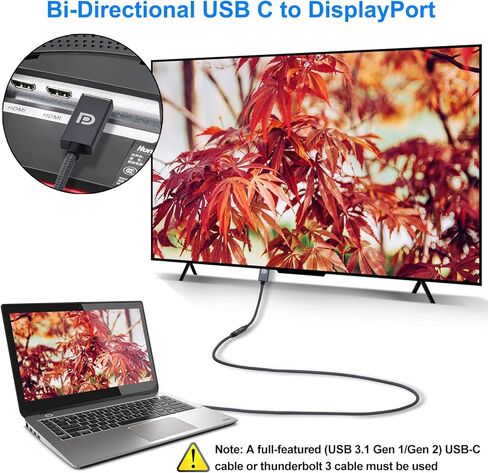 محول كابل USB C أنثى إلى DisplayPort ذكر، مدخل USB من النوع C 3.1 إلى محول DP Ouput، محول USBC Thunderbolt 3 بدقة 4K 60 هرتز لجهاز MacBook Pro الجديد، وMac Air، وChromebook Pixel والمزيد in Kuwait