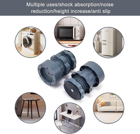 Anti Vibration Pad for Washing Machine Support Adjustable, Rubber Washer Dryer Non Slip Shock Noise Cancelling Foot Mat, Anti-Walking Stabilizer Refrigerator Support Pad Pedestals (Grey Set of 8) in Saudi Arabia