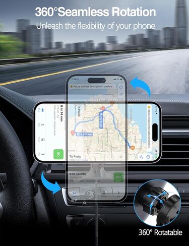 لشاحن MagSafe Car Mount Charger، شاحن سيارة لاسلكي بقدرة 15 وات، حامل هاتف مغناطيسي للسيارة بفتحة تهوية لسلسلة iPhone 15/14/13/12، مغناطيس N52 قوي، جلد PU، شريحة ذكية، شحن سريع، مع محول in Kuwait