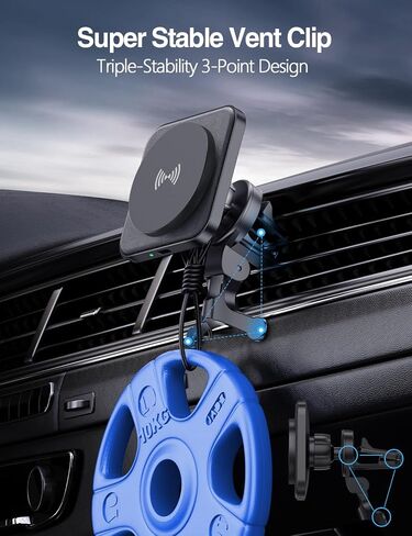 لشاحن MagSafe Car Mount Charger، شاحن سيارة لاسلكي بقدرة 15 وات، حامل هاتف مغناطيسي للسيارة بفتحة تهوية لسلسلة iPhone 15/14/13/12، مغناطيس N52 قوي، جلد PU، شريحة ذكية، شحن سريع، مع محول in Kuwait