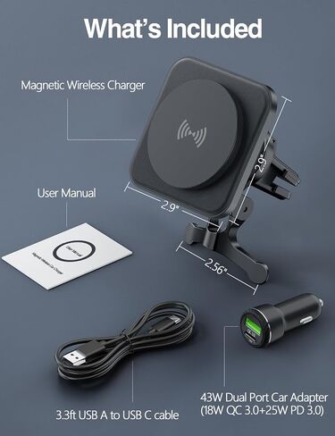 لشاحن MagSafe Car Mount Charger، شاحن سيارة لاسلكي بقدرة 15 وات، حامل هاتف مغناطيسي للسيارة بفتحة تهوية لسلسلة iPhone 15/14/13/12، مغناطيس N52 قوي، جلد PU، شريحة ذكية، شحن سريع، مع محول in Kuwait