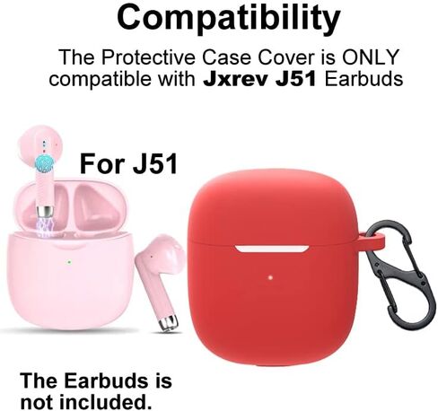 Silicon Case Cover Compatible with Jxrev J51 Wireless Earbuds, Protective Skin with “S" Shaped Dual Carabiner, with Hole for Charging in Kuwait