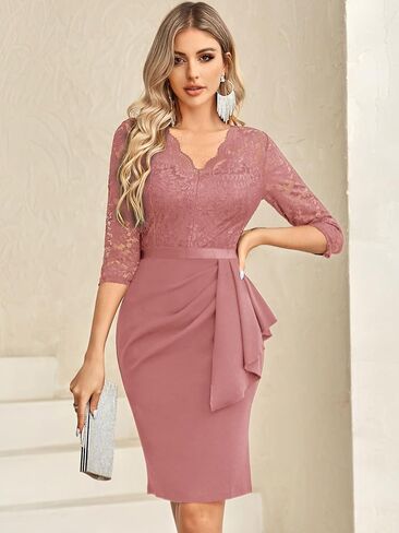Miusol Women's Retro V Neck Floral Lace Ruffle Style Cocktail Party Dress in Kuwait