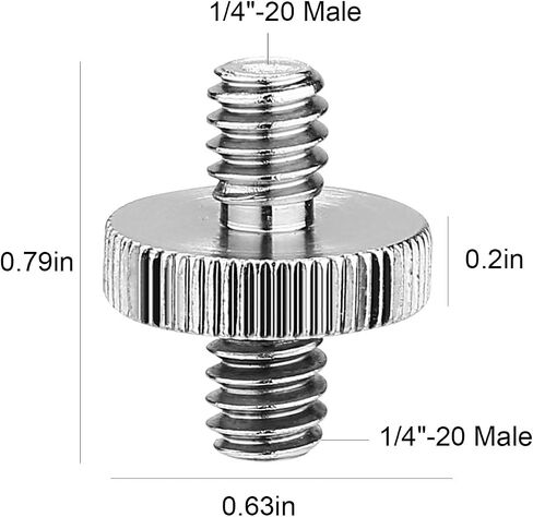 6 Pack International Standard 1/4"-20 Male to 1/4"-20 Male Threaded Tripod Screw Adapter Standard Tripod Mounting Thread Camera Screw Adapter Converter,Precision Made in Saudi Arabia