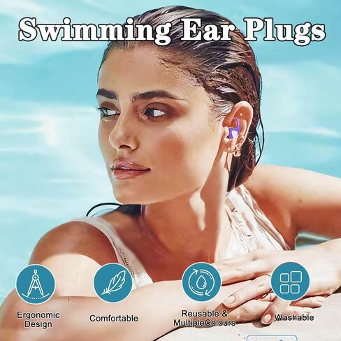 3 Pairs Swimming Ear Plugs, Waterproof Swim Ear Plugs Reusable Silicone Earplugs for Swimming, Diving, Pool, Showering Surfing Kayaking, Recommended for 14 Years Olds up in Saudi Arabia