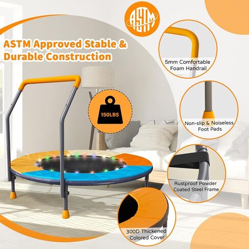 ترامبولين قابل للطي بطول 3أقدام للأطفال، ترامبولين صغير مقاس 91.44 سم مع إضاءة LED وموسيقى، ترامبولين ترفيهي للياقة البدنية في الأماكن المغلقة والخارجية مع مقود، بساط قفز للأطفال الصغار قابل لضبط الارتفاع، بحد أقصى 150 رطل in Kuwait