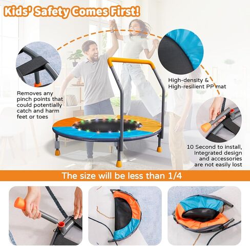 ترامبولين قابل للطي بطول 3أقدام للأطفال، ترامبولين صغير مقاس 91.44 سم مع إضاءة LED وموسيقى، ترامبولين ترفيهي للياقة البدنية في الأماكن المغلقة والخارجية مع مقود، بساط قفز للأطفال الصغار قابل لضبط الارتفاع، بحد أقصى 150 رطل in Kuwait