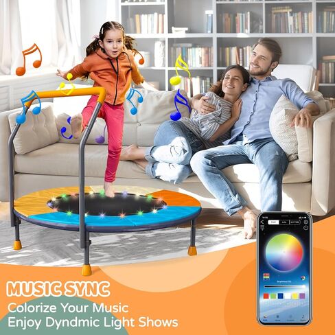 ترامبولين قابل للطي بطول 3أقدام للأطفال، ترامبولين صغير مقاس 91.44 سم مع إضاءة LED وموسيقى، ترامبولين ترفيهي للياقة البدنية في الأماكن المغلقة والخارجية مع مقود، بساط قفز للأطفال الصغار قابل لضبط الارتفاع، بحد أقصى 150 رطل in Kuwait