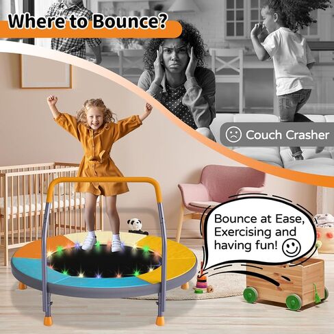ترامبولين قابل للطي بطول 3أقدام للأطفال، ترامبولين صغير مقاس 91.44 سم مع إضاءة LED وموسيقى، ترامبولين ترفيهي للياقة البدنية في الأماكن المغلقة والخارجية مع مقود، بساط قفز للأطفال الصغار قابل لضبط الارتفاع، بحد أقصى 150 رطل in Kuwait
