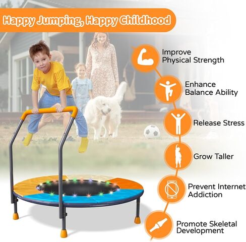 ترامبولين قابل للطي بطول 3أقدام للأطفال، ترامبولين صغير مقاس 91.44 سم مع إضاءة LED وموسيقى، ترامبولين ترفيهي للياقة البدنية في الأماكن المغلقة والخارجية مع مقود، بساط قفز للأطفال الصغار قابل لضبط الارتفاع، بحد أقصى 150 رطل in Kuwait