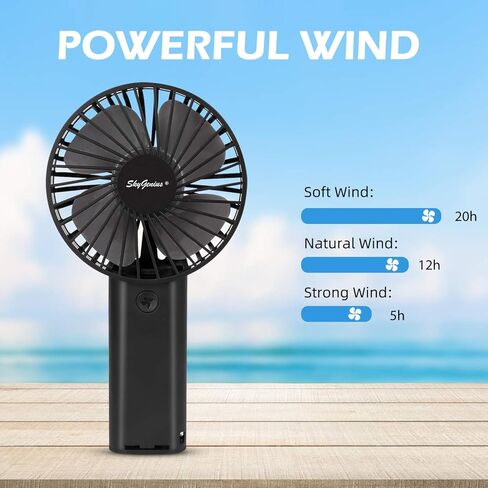 مروحة SkyGenius المحمولة المحمولة، بطارية قابلة لإعادة الشحن بقدرة 4000 مللي أمبير في الساعة/مروحة تبريد صغيرة تعمل عبر USB للمنزل والمكتب والسفر باللون الأسود in Kuwait
