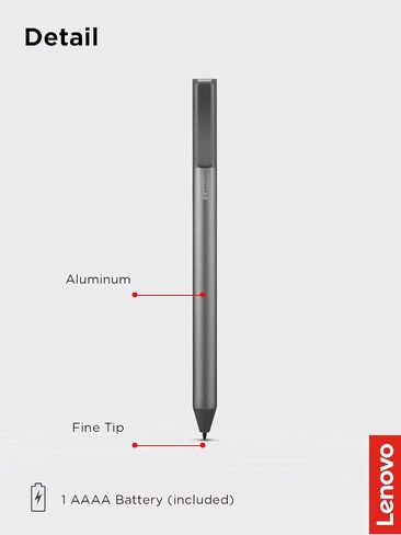 Lenovo USI Stylus Pen, Chrome OS Support, 4,096 Levels of Pressure Sensitivity, 150 Days Battery Life, AAAA Battery, Works with Chromebook, GX81B10212,Grey in Kuwait
