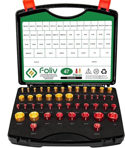 FOLIV 47PCS Nut and Bolt Thread Checker, Thread Gauge SAE and Metric, 26 SAE & 21 Metric for Quickly Checking Bolt Size and Thread, Red & Gold Color in Saudi Arabia