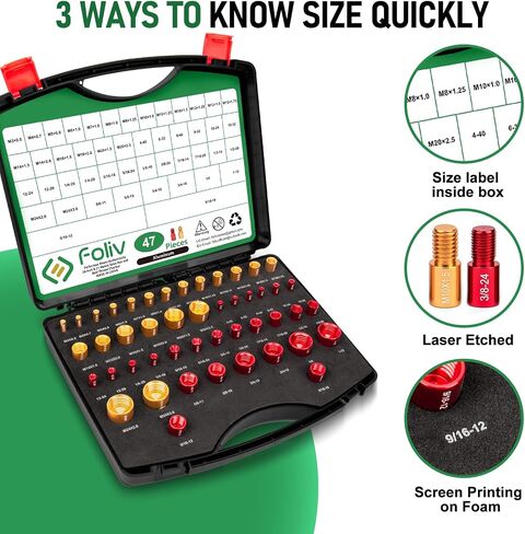 FOLIV 47PCS Nut and Bolt Thread Checker, Thread Gauge SAE and Metric, 26 SAE & 21 Metric for Quickly Checking Bolt Size and Thread, Red & Gold Color in Saudi Arabia