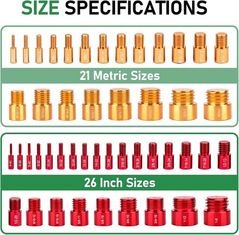 FOLIV 47PCS Nut and Bolt Thread Checker, Thread Gauge SAE and Metric, 26 SAE & 21 Metric for Quickly Checking Bolt Size and Thread, Red & Gold Color in Saudi Arabia