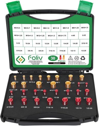 FOLIV 47 قطعة من خيط الصواميل والمسمار، مقياس الخيط SAE ومتري، 26 SAE و21 متري للتحقق بسرعة من حجم المسمار والخيط، اللون الأحمر والذهبي in Kuwait